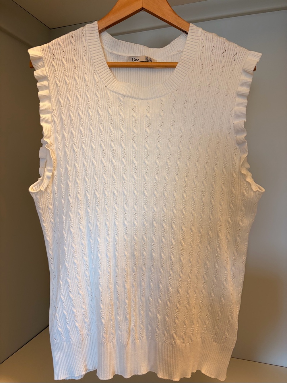 Dex Cream Cable Knit Ruffle Trim Sleeveless Sweater